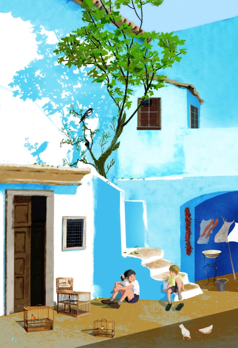 Spring. Interior illustration from Mónica Rodriguez's book La niña de los pájaros