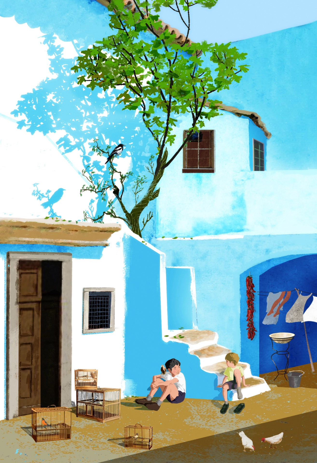 Spring. Interior illustration from Mónica Rodriguez's book La niña de los pájaros