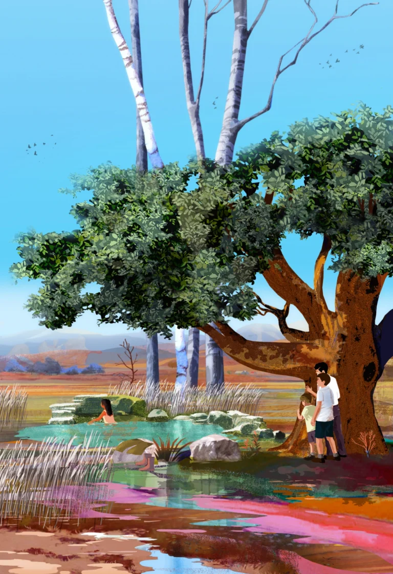 Summer. Interior illustration from Mónica Rodriguez's book La niña de los pájaros