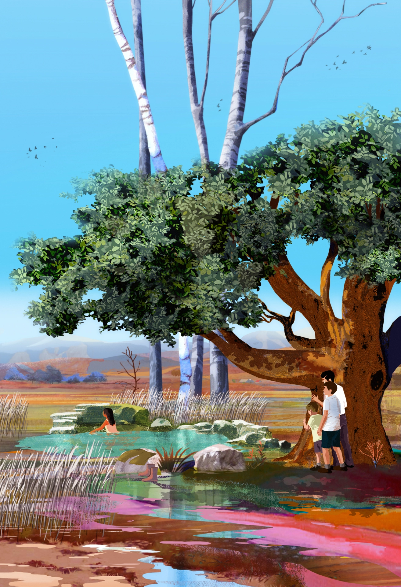 Summer. Interior illustration from Mónica Rodriguez's book La niña de los pájaros