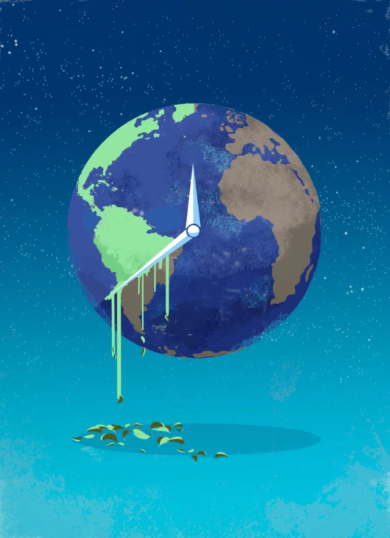 Illustration for the cover of Mercurio magazine, José Manuel Lara Foundation, featuring various articles on climate change.